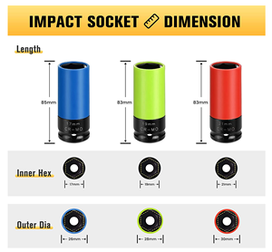 JUEGO DE TOMAS MANUAL/DE IMPACTO DE 3 TUERCAS CON PROTECTOR DE RUEDA 1/2 "DRIVE 17/19/21mm - Product Image 3