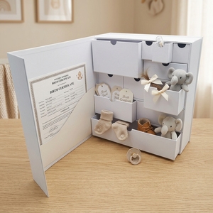 Storage Memories Baby Shower Maternity Gifting Biodegradable Rigid Paperboard <b>Keepsake</b> Gift Organizer Socks Magnetic Closure - Product Image 1