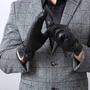 Winter Gloves Men's Winter Riding Thickened Windproof Waterproof Driving Touch Screen Warm Leather Gloves