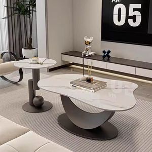 Set <span class=keywords><strong>di</strong></span> Tavolini da Caffè Stone Moon, Stile <span class=keywords><strong>Moderno</strong></span> Minimalista <span class=keywords><strong>di</strong></span> Lusso, per Soggiorno Nordico, Appartamento Piccolo, Tavolino da Tè Ovale Creativo - Product Image 1