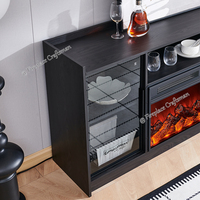 Meuble TV F-638 de 59 pouces en bois noir avec foyer électrique, console et armoires vitrées décoratives