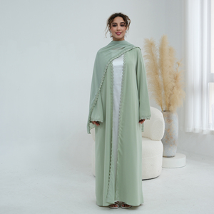 Abaya Loriya 2026 in Tessuto Nida con Pizzo Floreale, Abbigliamento Islamico per Donne, Abaya Aperta, Vestito Musulmano Femminile, Cardigan Abaya con Hijab - Product Image 4