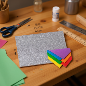 Foglio di Schiuma EVA Ilan 40x60cm Argento Glitterato Materiale per Artigianato - Product Image 2