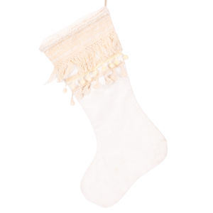 <b>Boho</b> Macrame Tassel <b>Christmas</b> Stocking Woven Fringe Cotton Xmas Sock for Rustic Home Mantel <b>Decor</b> - Product Image 1