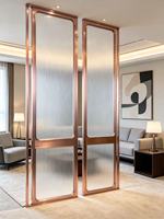 Paravent moderne de luxe Art Déco en métal or rose avec panneau en verre cannelé découpé au laser, étanche, pour séparation de salon