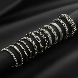 Bracciale da <span class=keywords><strong>Uomo</strong></span> alla Moda in Titanio e <span class=keywords><strong>Acciaio</strong></span> <span class=keywords><strong>Inossidabile</strong></span>, Catena a Maglie Versatile, Bracciale a Catena Figaro - Product Image 2