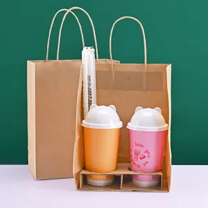 Sacchetto di carta kraft personalizzato usa e getta regalo di compleanno borsa della spesa di natale tazza di tè pane cottura per andare sacchetto di carta da imballaggio