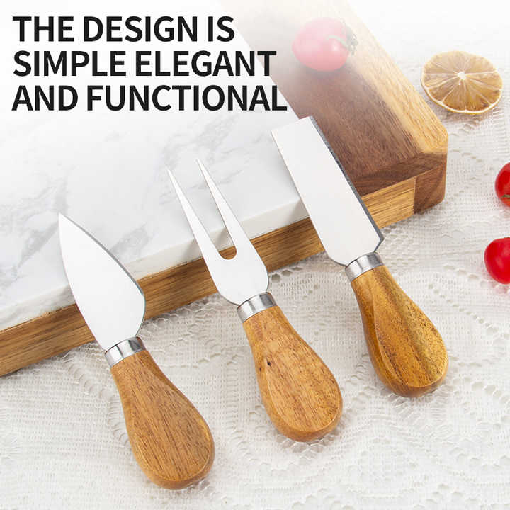 Acacia Wood Marble Folding Cheese Cutting Board Set with Stainless ...