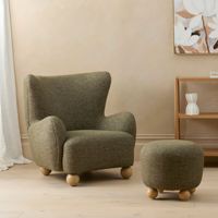 Fauteuil d'appoint contemporain en fourrure sherpa avec dossier haut, fauteuil moderne en tissu bouclé pour salon avec design en bois