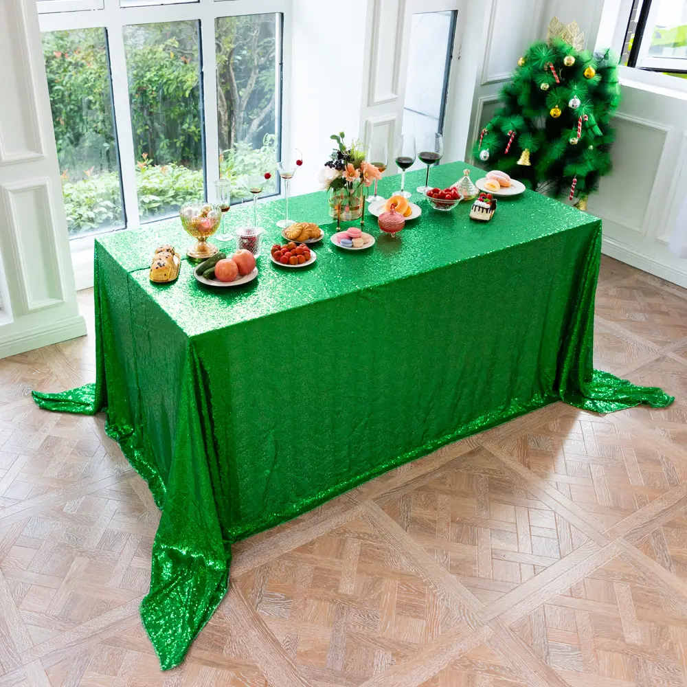 Christmas Red Green Sequin Tablecloth Rectangle Round Party Dessert Table Decorative Table Cloth