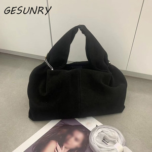 2025 새로운 가방 럭셔리 정품 가죽 스웨이드 핸드백 하이 퀄리티 단색 여성용 가방 대용량 여성용 숄더백 - Product Image 2