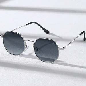 Lunettes de soleil polygonales en métal avec logo personnalisé, monture petite, verres dégradés rétro, protection UV400, pour hommes et femmes - Product Image 2