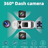 Caméra de tableau de bord de voiture 4 objectifs avec vision nocturne 360°, enregistrement en boucle, écran IPS 1080p, télécommande, ajustement universel, garantie 1 an