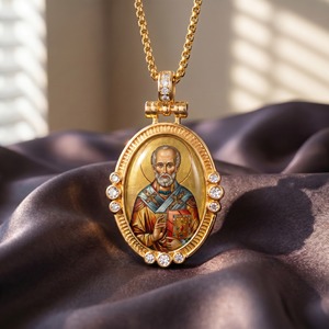 Großhandel Messing Religiöser Heiliger Nikolaus Erzbischof von Myra Emaille Handgefertigter Anhänger im byzantinischen Stil - Product Image 1