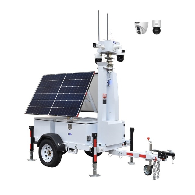 Ecosight ES2P-435 Foldable 2 Panel 2x435W Solar CCTV Trailer with Manual Mast Waterproof for Parking Lots