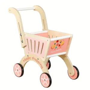儿童角色玩具购物车玩具婴儿早教蒙特梭利益智木制推/拉玩具婴儿学步车