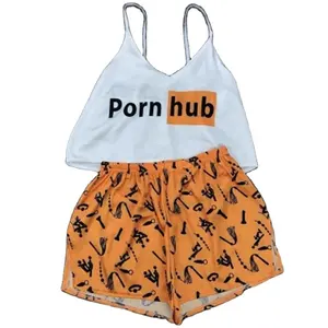 Pijama de cintura elástica de verano para mujer ODM Ropa de noche tejida para mujer