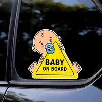 Autocollant d'avertissement pour voiture « Bébé à bord », dessin animé mignon, imperméable, résistant aux UV, autocollant en vinyle auto-adhésif pour la décoration extérieure des vitres de voiture