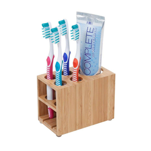Wooden Bamboo Toothbrush and <b>Toothpaste</b> <b>Holder</b> Stand Organization for Bathrooms Vanity Storage - Product Image 1