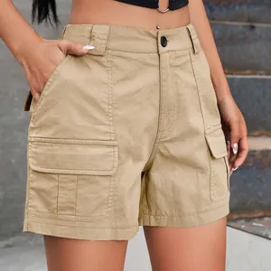 Cargo Short For Women Button Waist Cotton Shorts Women Flap Pocket Cargo Shorts