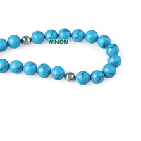 Winon Wholesale - Perles de prière musulmanes unisexes en turquoise bleue de 8 mm et 10 mm avec pompon plaqué argent - Cadeau islamique pour l'Aïd