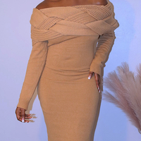 Robe en tricot élégante pour femmes de haute qualité, épaules tombantes, vêtements pour femmes, robes grandes tailles