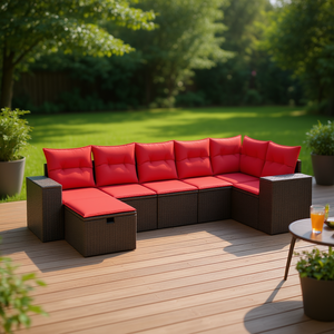 Conjunto de Sofás de Patio de Ratán Sintético Marrón Moderno con Cojines, Muebles de Exterior, 7 Piezas, Asientos Seccionales - Product Image 2