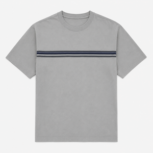 Camiseta Casual de Manga Corta con Cuello Redondo para Hombre, Corte Regular, Tejido a Rayas con Ribete en Contraste - Product Image 5