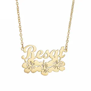 Benutzer definierter Name Blumen kette Typenschild Halskette für Frauen Personal isierte Edelstahl Goldkette Kunden spezifisches Schmuck geschenk