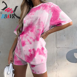 ชุดเซ็ตเสื้อยืดแขนสั้นลายมัดย้อมสองชิ้นสำหรับผู้หญิง ชุดลำลองสำหรับฤดูร้อน - Product Image 2