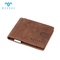 Dompet Jepit Uang Kulit Asli Crazy Horse Geometris Tipis Anti RFID Buatan Pabrik untuk Pria