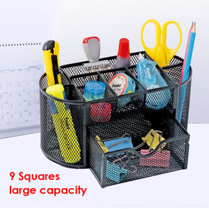 Foska Large Metal Multifunction <strong>Desk</strong> <strong>Tidy</strong> Metal Mesh <strong>Organiser</strong> Set Office Tray Pencil Pen Holder 9 Compartments with Drawer - Product Image 2