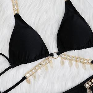 Bikini de lujo con diamantes brillantes para mujer, traje de baño de lujo con cristales y tiras cruzadas, Micro Bikini Sexy con cuello Halter - Product Image 6