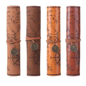 Estuche de Cuero PU de Lujo Retro Europeo, Estuche Enrollable para Lápices de Gran Capacidad, Mapa del Tesoro Retro, Plástico de Alta Calidad - Product Image 1
