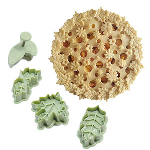 4個ホリーリーフ形状プラスチッククッキーカッターDIYケーキビスケット型スプリングプランジャーフォンダンスタンプベーキング型 - Product Image 3