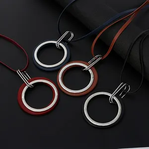 TongLing necklace alloy paper clip buckle navy blue red round circle iron hoop ring pendant necklace for women