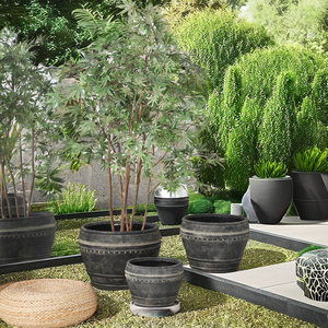 Haute qualité Design moderne Vintage noir Mgo Pot de fleur ensemble petite taille extérieur jardin sol ustensiles ornements pour pépinière - Product Image 2