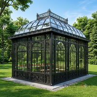 Decoración señorial antigua para exteriores, cúpula estilo Victoria y ventanas arqueadas, pabellón de invernadero, pintura verde de Metal, cenador de hierro forjado