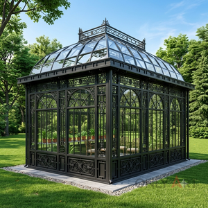 Extérieur Antique Manoir Décor Victoria Style Dôme et Fenêtres Arquées Serre Pavillon Métal Vert Peinture Fer Forgé Gazebo - Product Image 6
