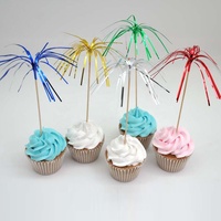 Décorations de gâteau jetables en bois de 23 cm avec feu d'artifice et volant en aluminium pour fêtes et événements