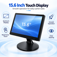 Écran tactile POS noir de 15,6 pouces avec base ronde, affichage de caisse de bureau pour la vente au détail, les restaurants, les épiceries, les caisses de paiement