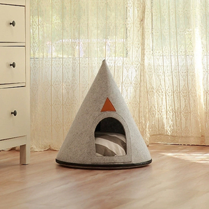 Cama para Gatos con Forma de <span class=keywords><strong>Cueva</strong></span>, Estilo Tienda de Campaña Cónica, de Fieltro Gris, Ecológica, Linda, Cómoda y Cálida, con Tapete para Mascotas en Forma de Huevo - Product Image 2