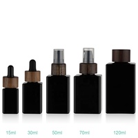 Juego de Envases Cosméticos YAN de Lujo, Botella Cuadrada de Vidrio Violeta/Negro de 30ml/50ml con Gotero/Atomizador/Bomba/Tapa de Rosca y Tapa de Madera para Suero