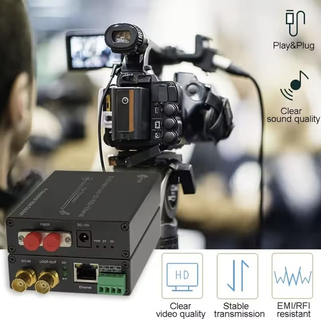 12G-SDI Fiber Optic Media Converter 10/100/1000M Ethernet 2Ch RS485 Tally Loop Output Supports 4K*2K 20km FC Extender SFOT001