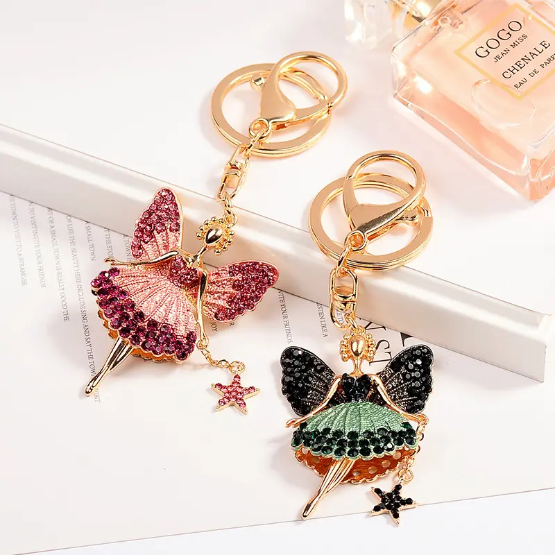 Mode petit ange porte-clés strass papillon fée porte-clés bibelot femmes sac ornement Ballet fille voiture pendentif bijoux