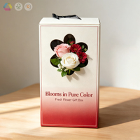 Boîte cadeau écologique réutilisable en gros avec imprimé floral, poignée en corde, fenêtre découpée unique, bouquet de roses pour la Saint-Valentin