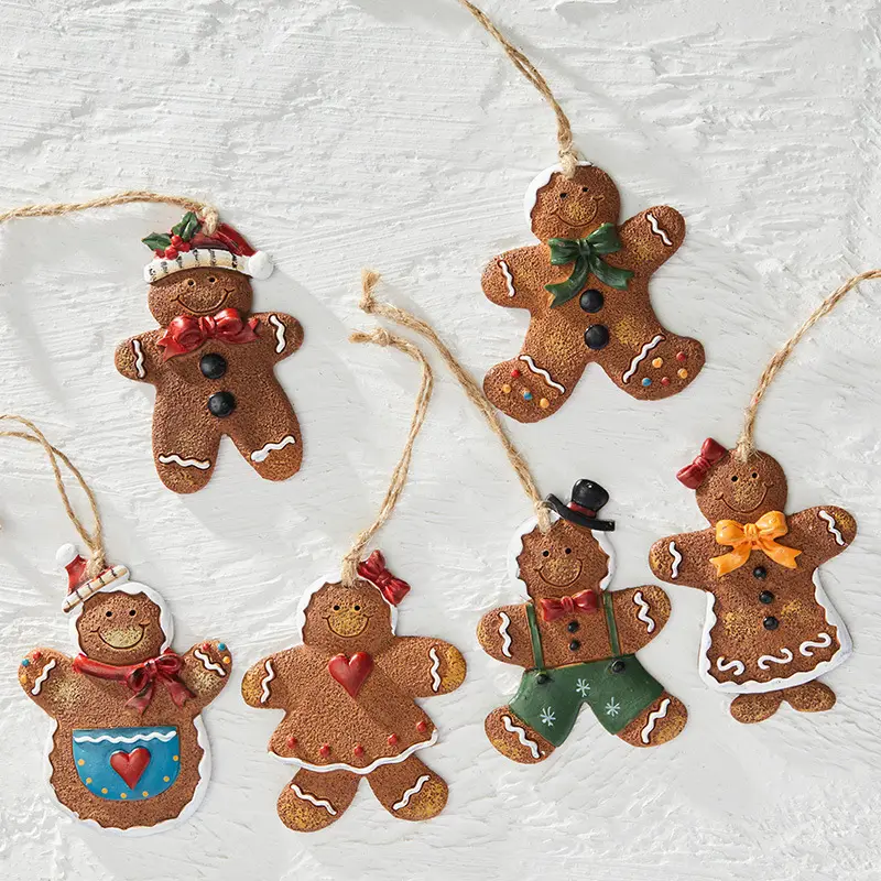 Resin Christmas Ornament Gingerbread Man Christmas Tree Hanging Decor Home Party Supplies