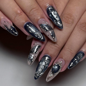 <span class=keywords><strong>Uñas</strong></span> postizas de máquina de estilo dulce y fresco, efecto ojo de gato 3D, sombra de mariposa lunada, frías y transparentes, estilo estrella-luna, semimanual, venta al por mayor a bajo precio - Product Image 1