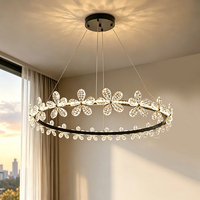 Lustre moderne en cristal en forme de fleur, réglable en hauteur, en aluminium, avec LED, pour salle à manger et salon (vente en gros)