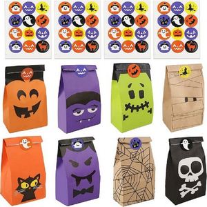 Sacs en papier pour bonbons d'Halloween avec autocollants pour collations, emballages de chocolat, friandises, fournitures de fête - Product Image 2